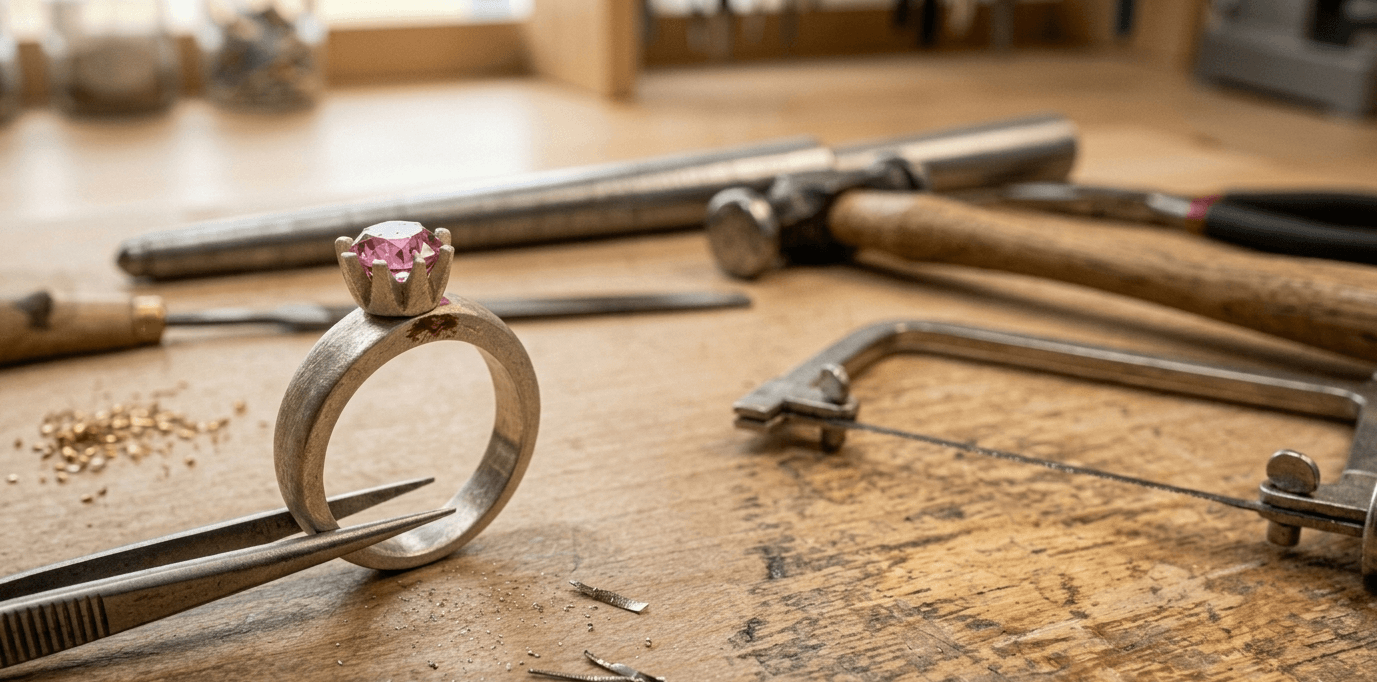 Banner mit Silberring mit rosa Zirkonia
